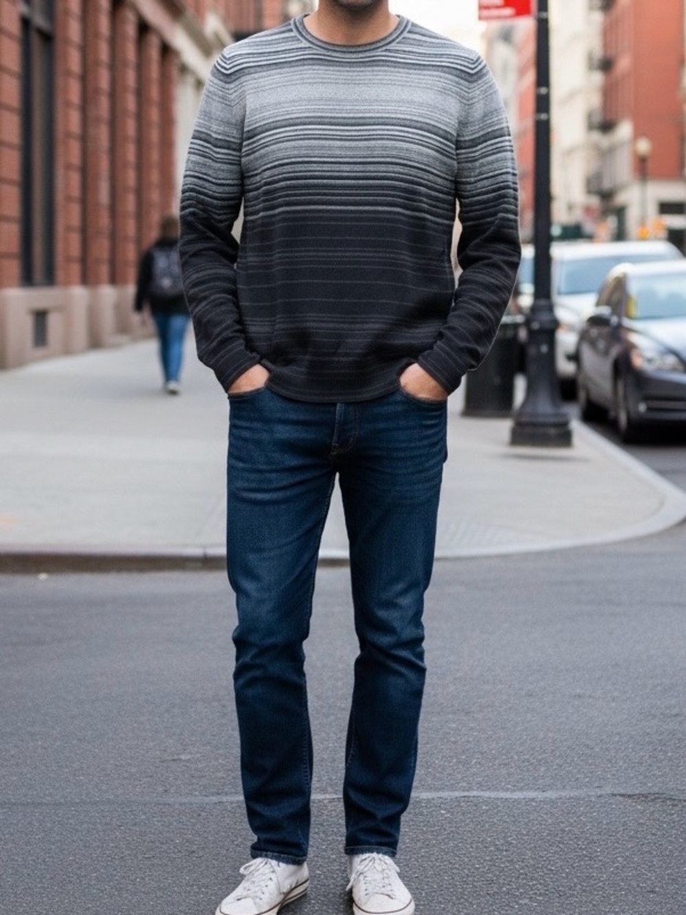 Marc Anthony Ombre Stripe Cotton Merino Wool Cashmere Sweater Men’s XL